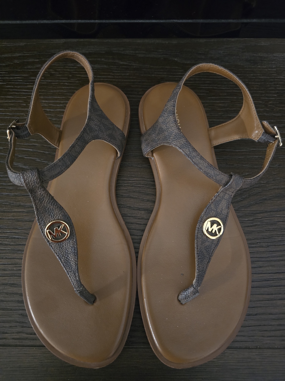 Michael Kors Brown and Black Thong Sandals - MK Logo